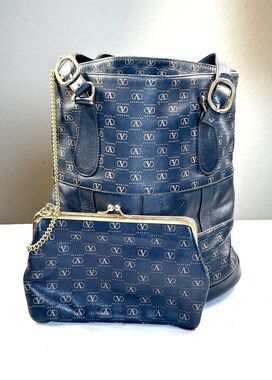 VINTAGE Valentino Garavani Monogram Tote Shoulder Bag & Matching Pouch Clutch